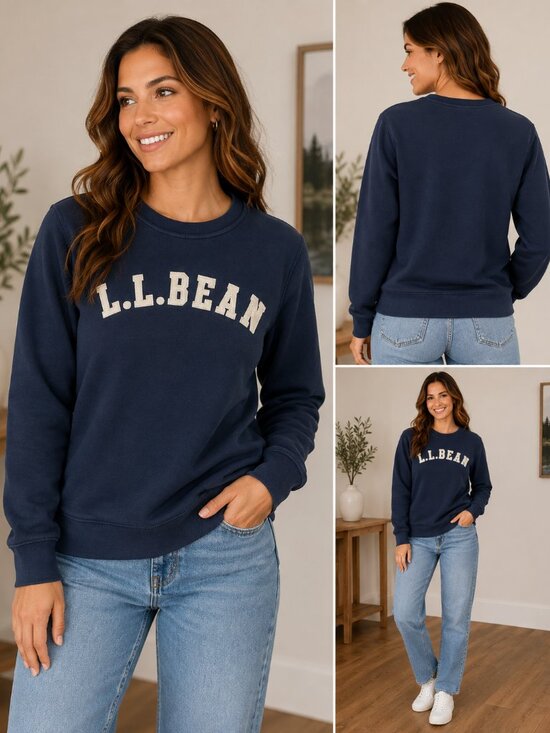 L.L.Bean Tops - L.L.Bean Women’s Navy Blue Arch Logo Fleece Crewneck Sweatshirt Medium